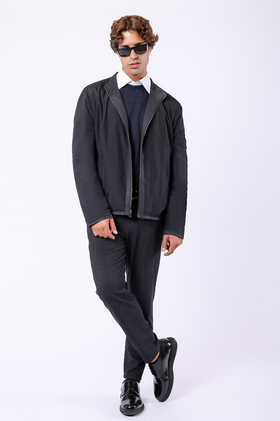 Giacca reversibile in vera pelle nera e antracite Leather Club