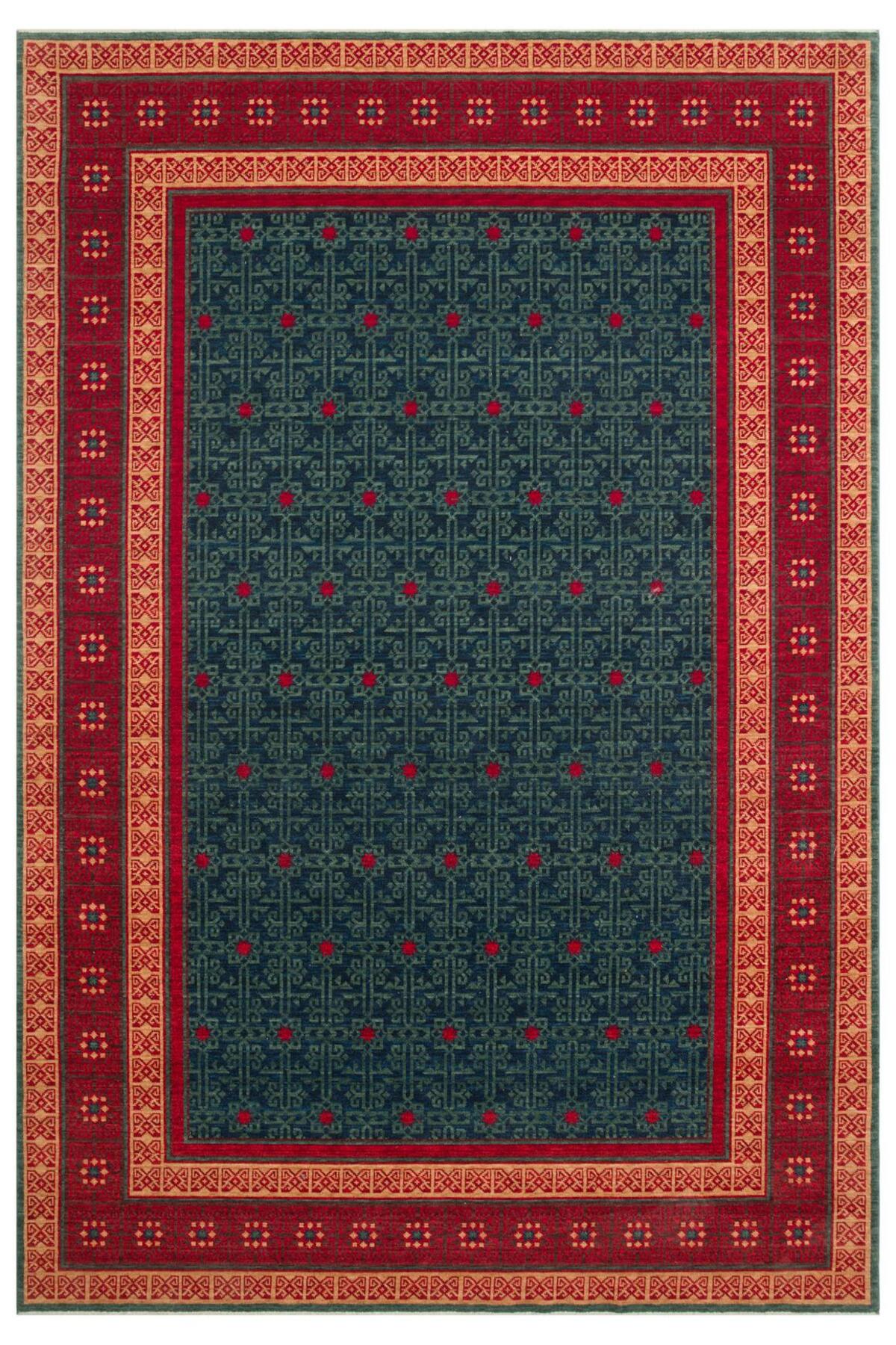 Eko Rug KADIM KDM 13 NAVY RED Anatolian Patterned Handcrafted High Wool Traditional Loom Rug - MALLTURK