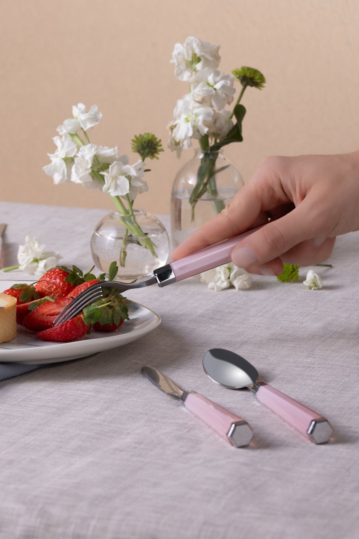 Karaca freya 18 Piece 6 Place Setting yemek Flatware Set pembe - MALLTURK