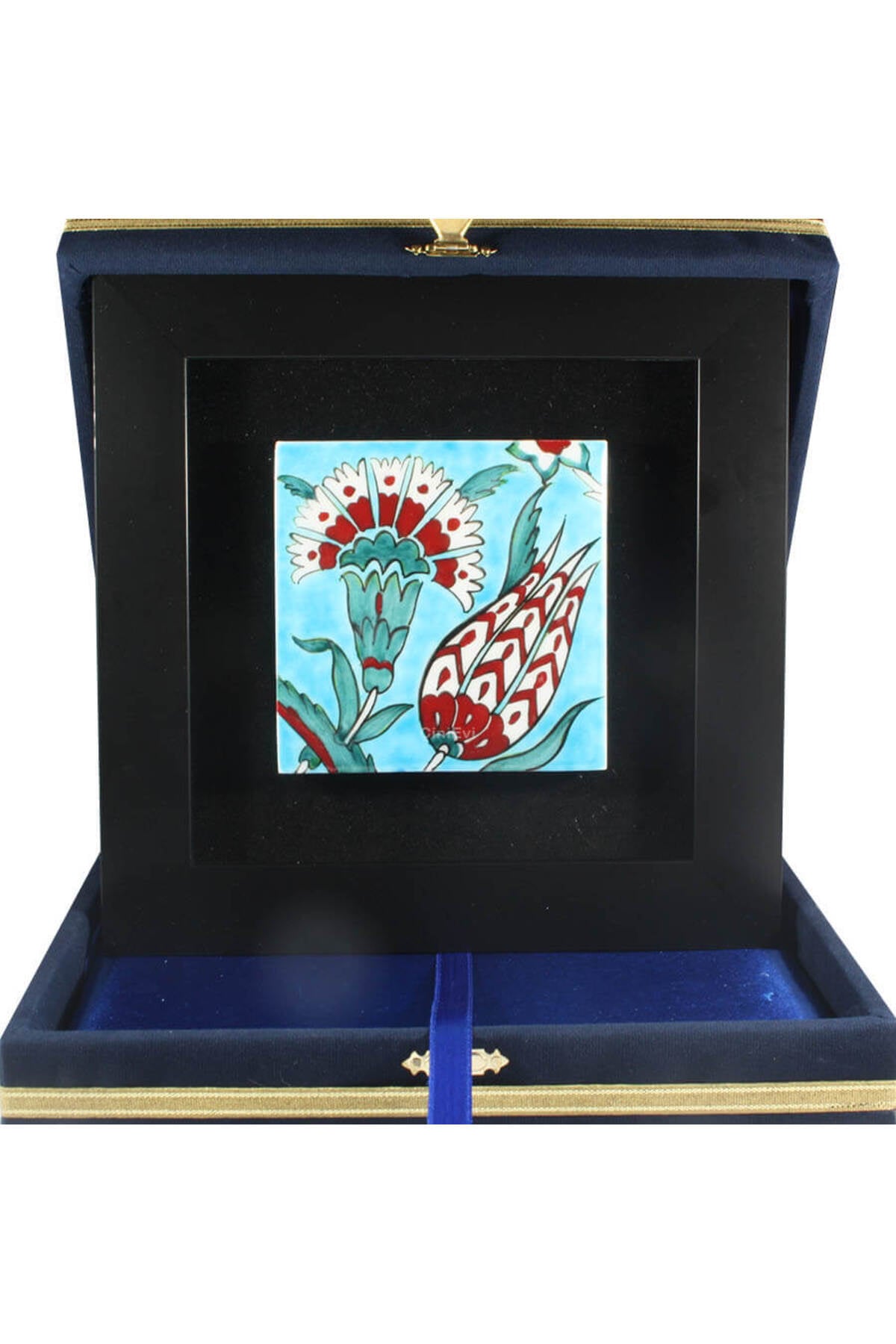 Cini Evi Turquoise Background Tulip and Carnation Patterned Kurumsal Plaque, - MALLTURK
