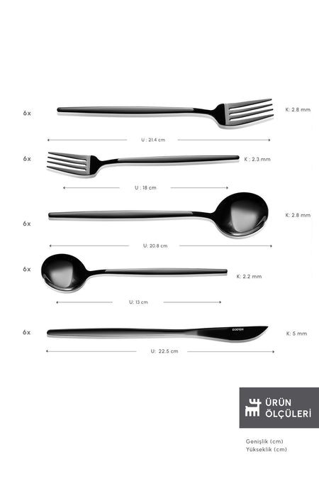 Karaca orion black 30 Piece 6 Place Setting Flatware Set - MALLTURK