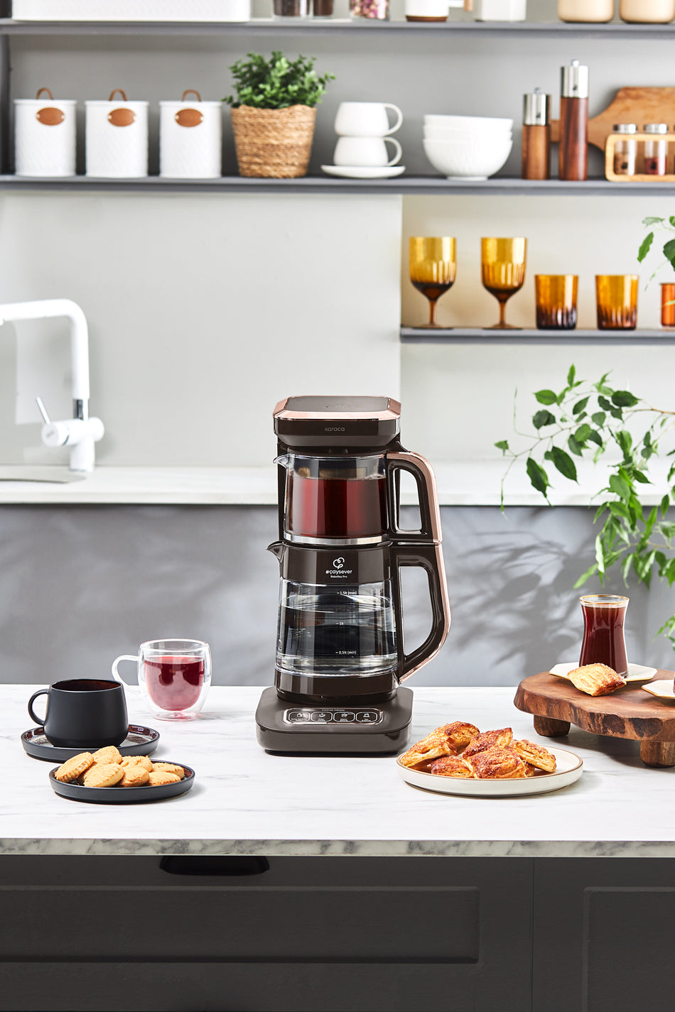 Karaca Tea Lover Robotea Pro Connect 4 in 1 Talking Glass Tea Maker Walnut Brown - MALLTURK
