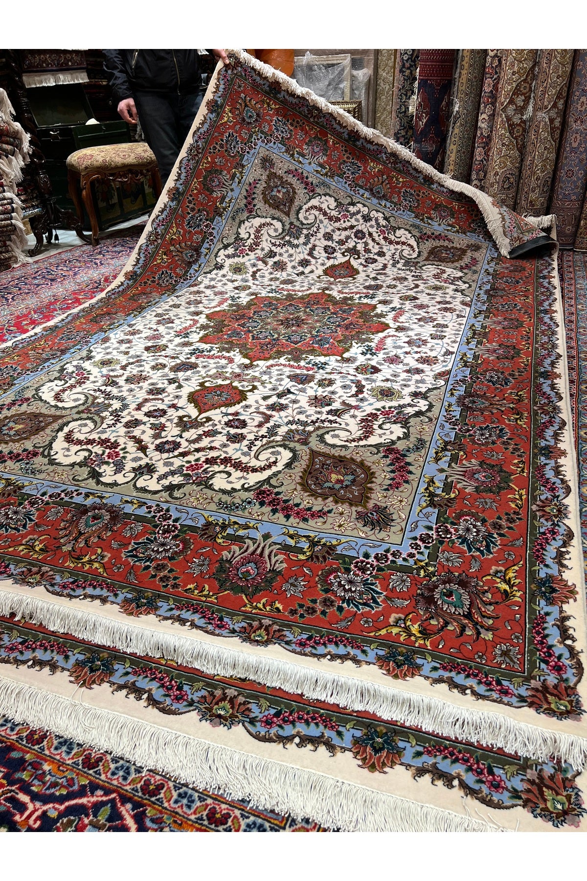 RD RAMAZAN DAG Hand Rug Art Hand-Woven Iranian Tabriz Rug Silk Fringe with Silk Weave Premium Quality Size 300x200