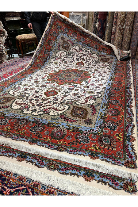 RD RAMAZAN DAG Hand Rug Art Hand-Woven Iranian Tabriz Rug Silk Fringe with Silk Weave Premium Quality Size 300x200