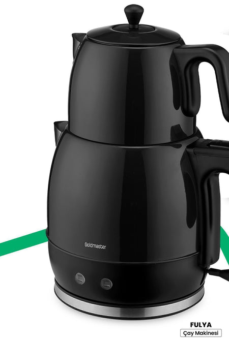 GoldMaster Fulya Black 30-Cup Large Capacity 2200 Watt Stainless Steel Tea Maker and Water Kettle - MALLTURK