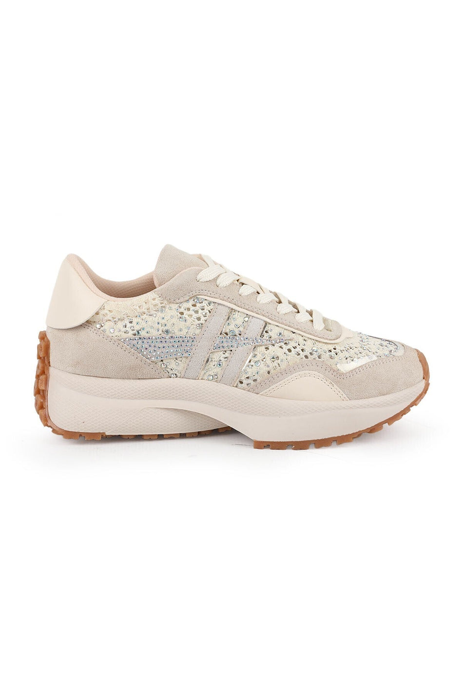 Sneakers Wanita untuk berjalan santai dengan hiasan rhinestone, sol tebal, bantalan, dan tali L083.83161