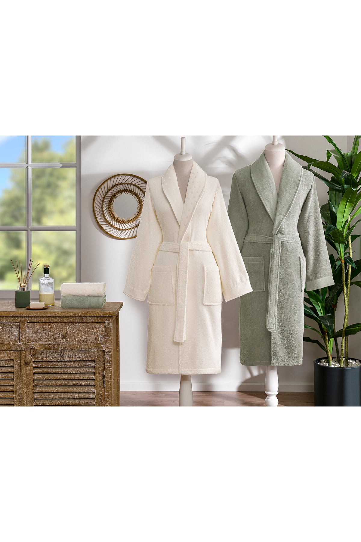 Ozdilek Point Happy Family Bathrobe Set %100 Cotton 4 Piece (2 Pieces Bathrobe + 2 Pieces Hand Towels) - MALLTURK