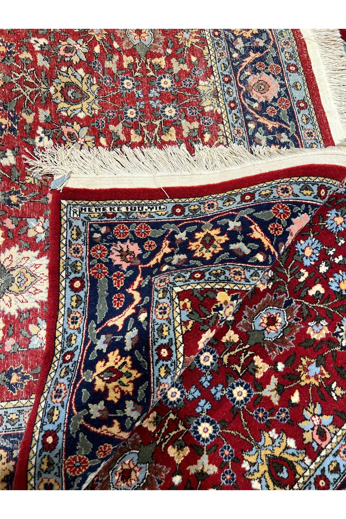 RD RAMAZAN DAG Hand Rug Art Hand-Woven Hereke Rug 100.Anniversary Series Wildflower Design Size 192x151 - MALLTURK