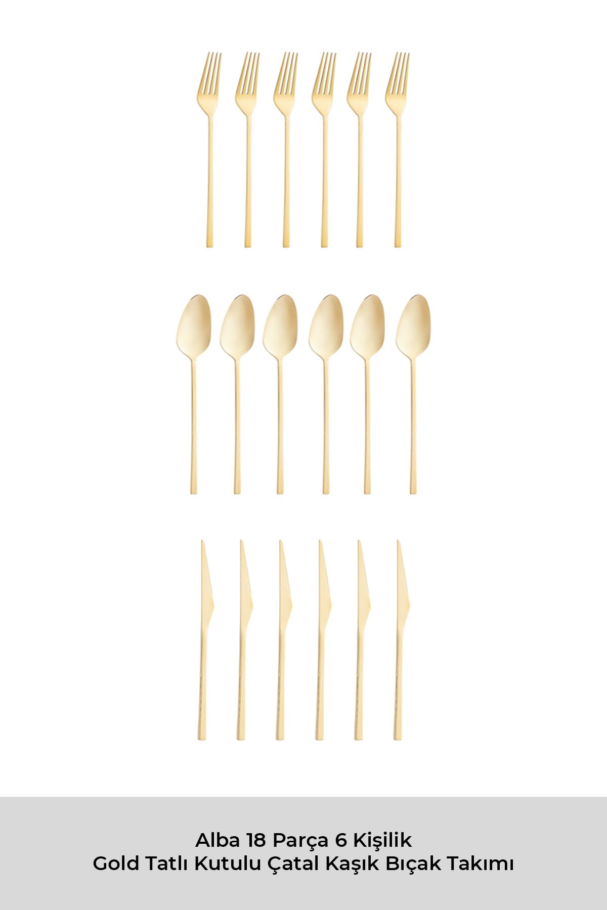 Emsan alba 18 Piece 6 Place Setting parlak gold tatli Boxed Flatware Set - MALLTURK