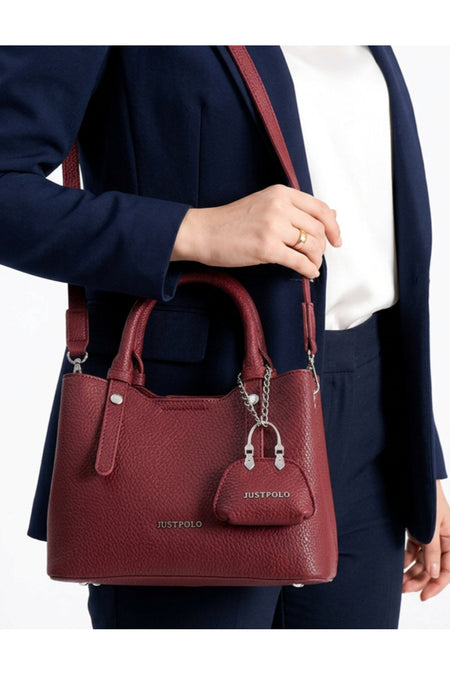 Just Polo Original Women's New Season 3-Compartment Luxury Soft Leather Adjustable Crossbody Stylish Shoulder Bag Burgundy - MALLTURK