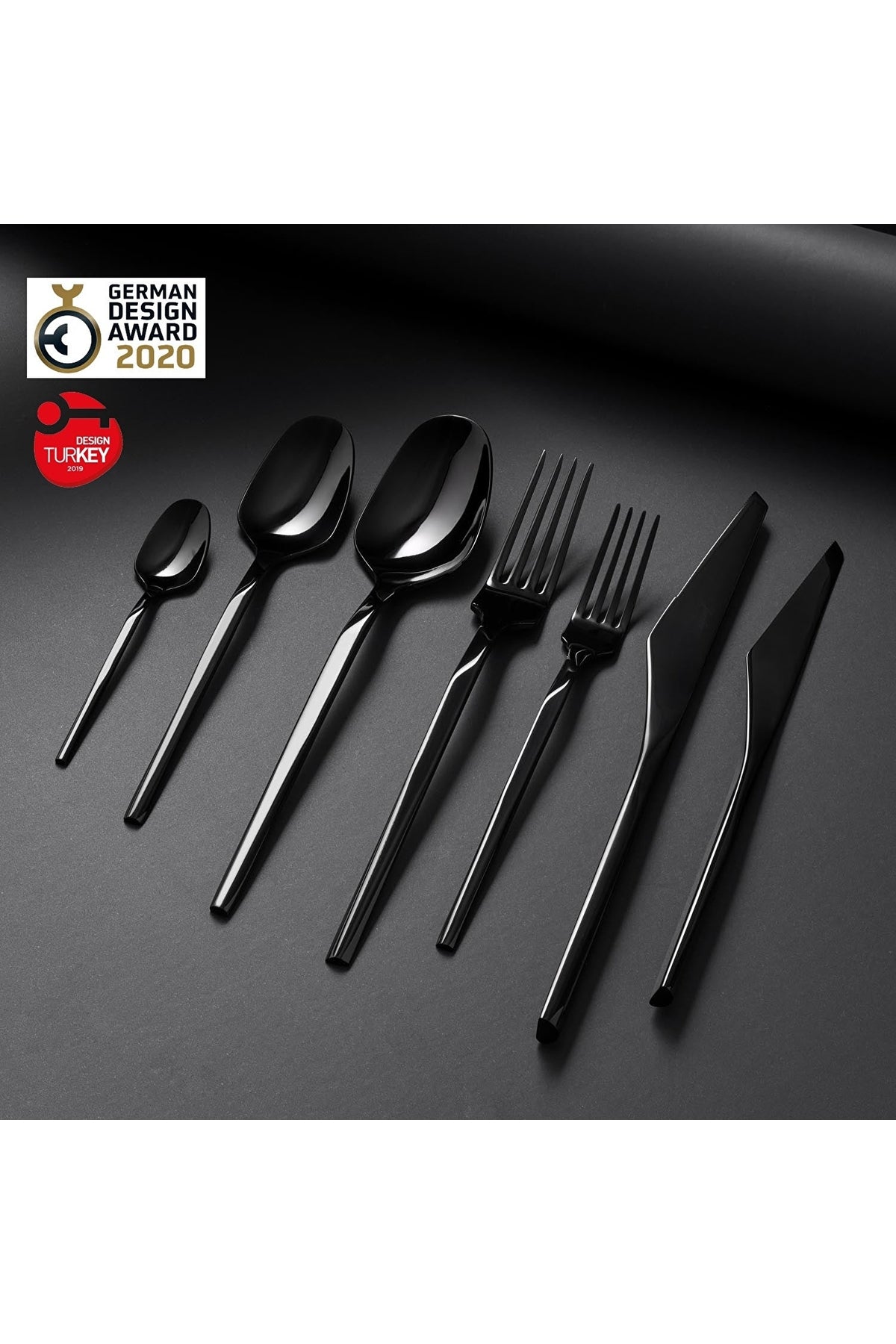 Jumbo 5100 quartz titanyum siyah 84 Piece 12 Place Setting Flatware Set - MALLTURK