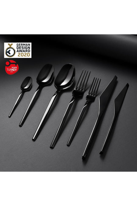 Jumbo 5100 quartz titanyum siyah 84 Piece 12 Place Setting Flatware Set - MALLTURK