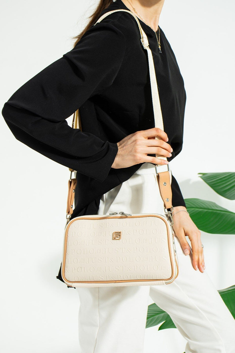 Just Polo Women's 3D Just & Polo Patterned Vegan Shoulder and Handbag 4023 Beige - MALLTURK