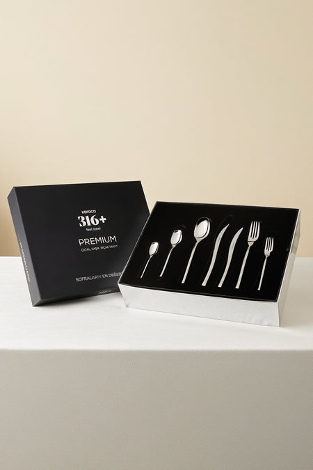 Karaca dora 316 Steel 84 Piece 12 Place Setting premium Flatware Set Boxed - MALLTURK