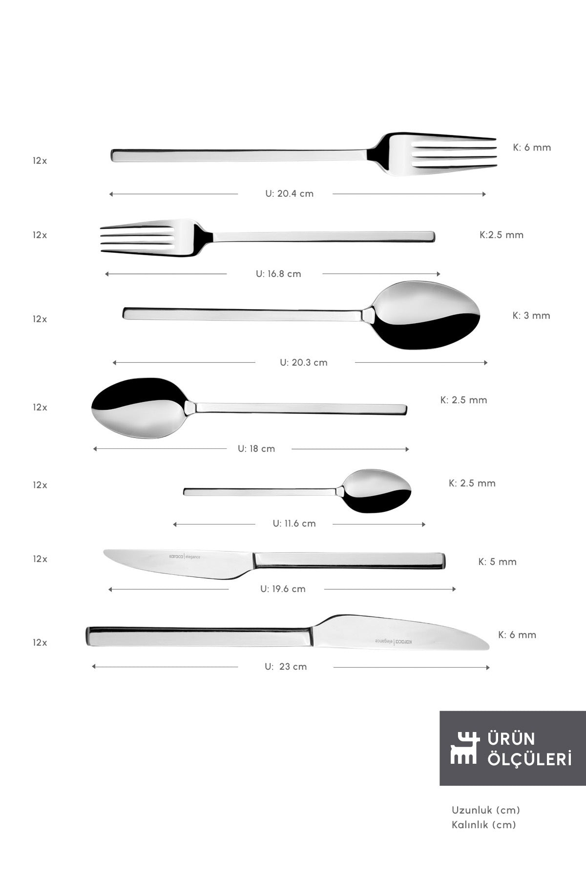 Karaca elegance nil platin 12 Place Setting 84 Piece Flatware Set - MALLTURK