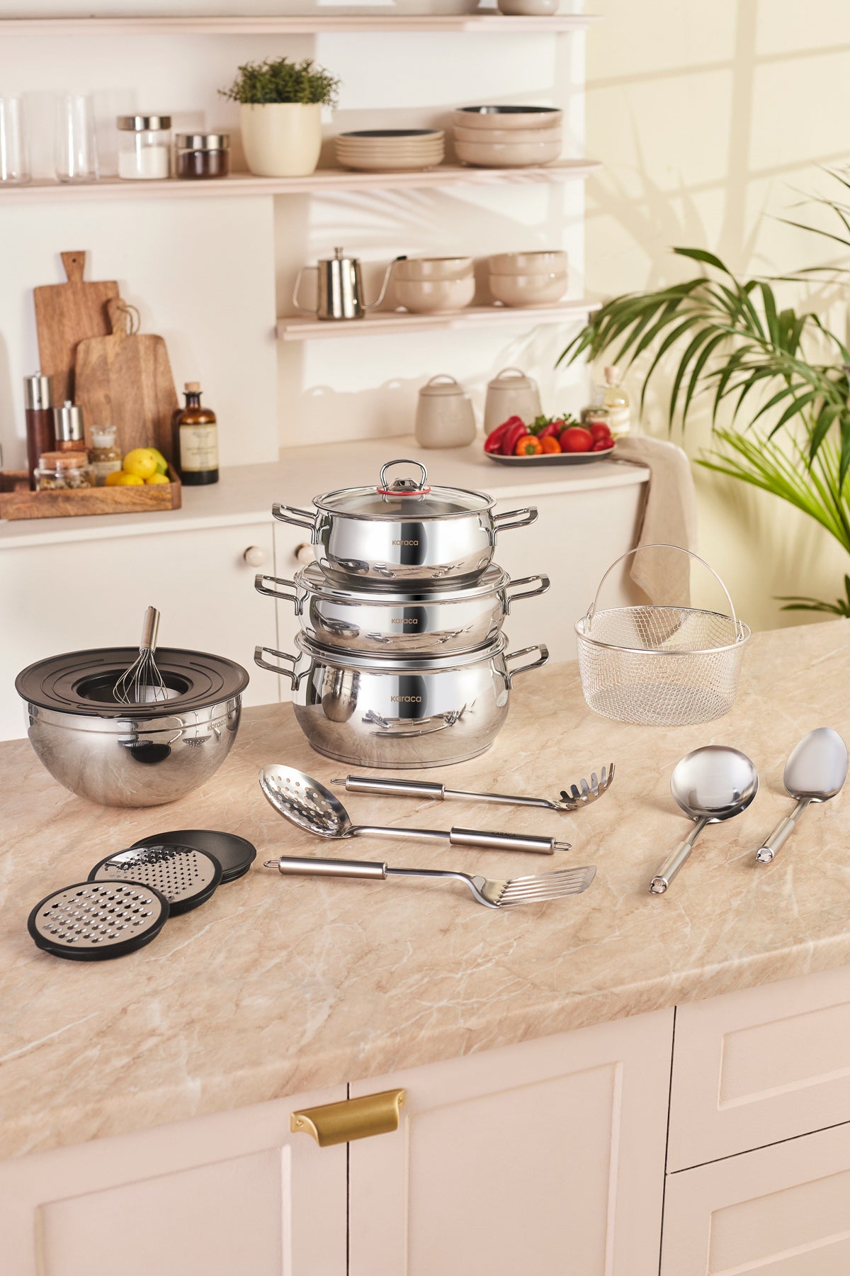 Karaca Karistir Pisir Sakla 18 Piece Karistirma Kabi ve Servis Gerecli Ceyiz Cookware Set - MALLTURK