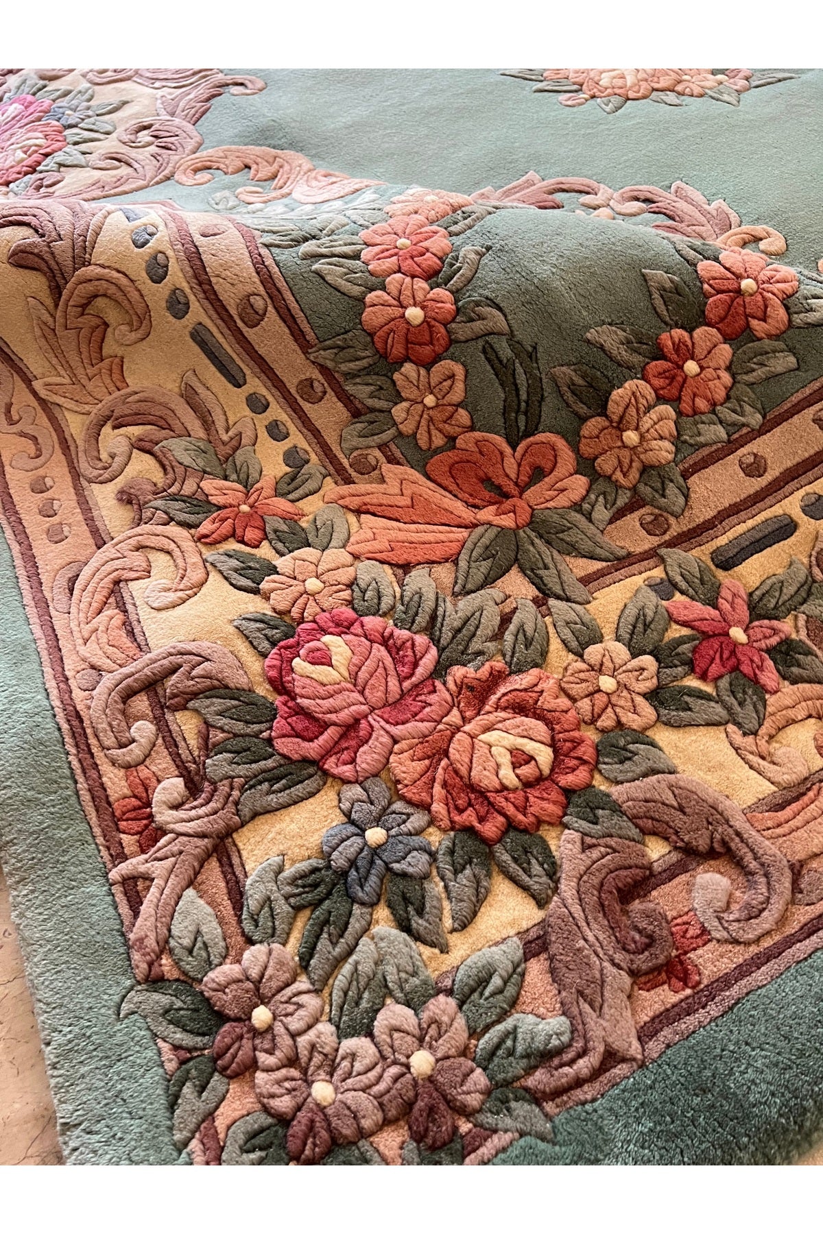 RD RAMAZAN DAG Hand Rug Art Hand-Woven Embossed Chinese Rug Premium Quality Green Color Size 250x250 - MALLTURK