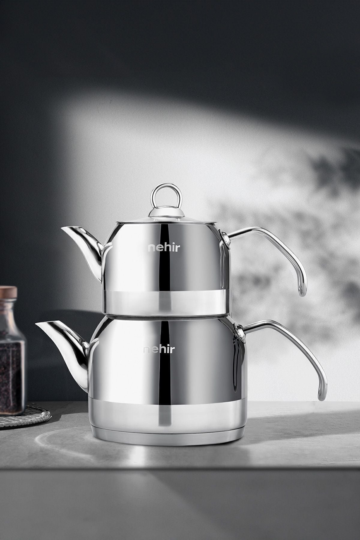 Nehir Lotus Midi Medium Size Stainless Steel 1.0-1.9 Lt. Teapot Set - MALLTURK