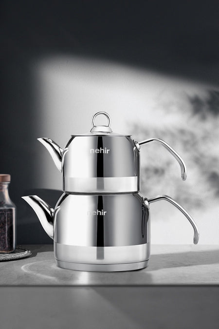 Nehir Lotus Midi Medium Size Stainless Steel 1.0-1.9 Lt. Teapot Set - MALLTURK