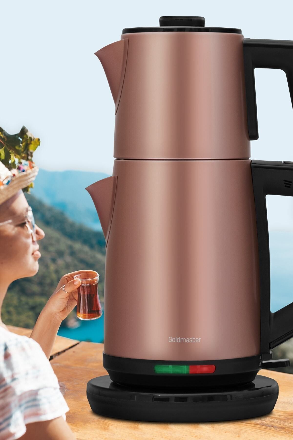 GoldMaster Acacia Matte Mink XL 2200 Watt Patented Drip-Free Design Stainless Steel Tea Maker and Water Kettle - MALLTURK