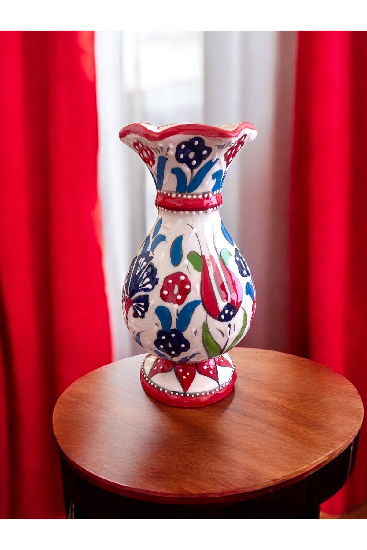 STORESZA Handmade 15cm Kutahya Ceramic Tulip Motif Vase - Special Design - MALLTURK
