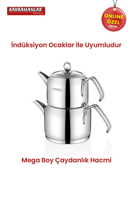 Kahramanlar Deluxe Mega Size Platinum 4-Piece Teapot Set - MALLTURK