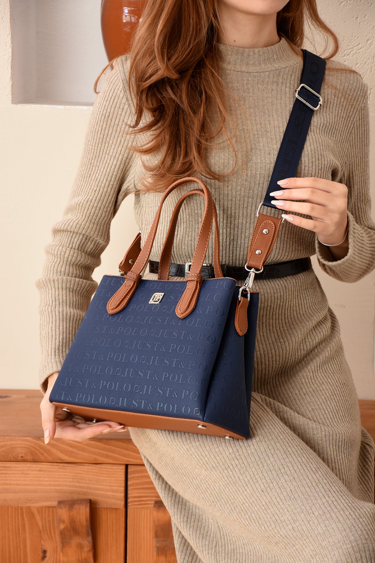 Just Polo Navy Blue Women's Hand and Shoulder Bag New Season - MALLTURK
