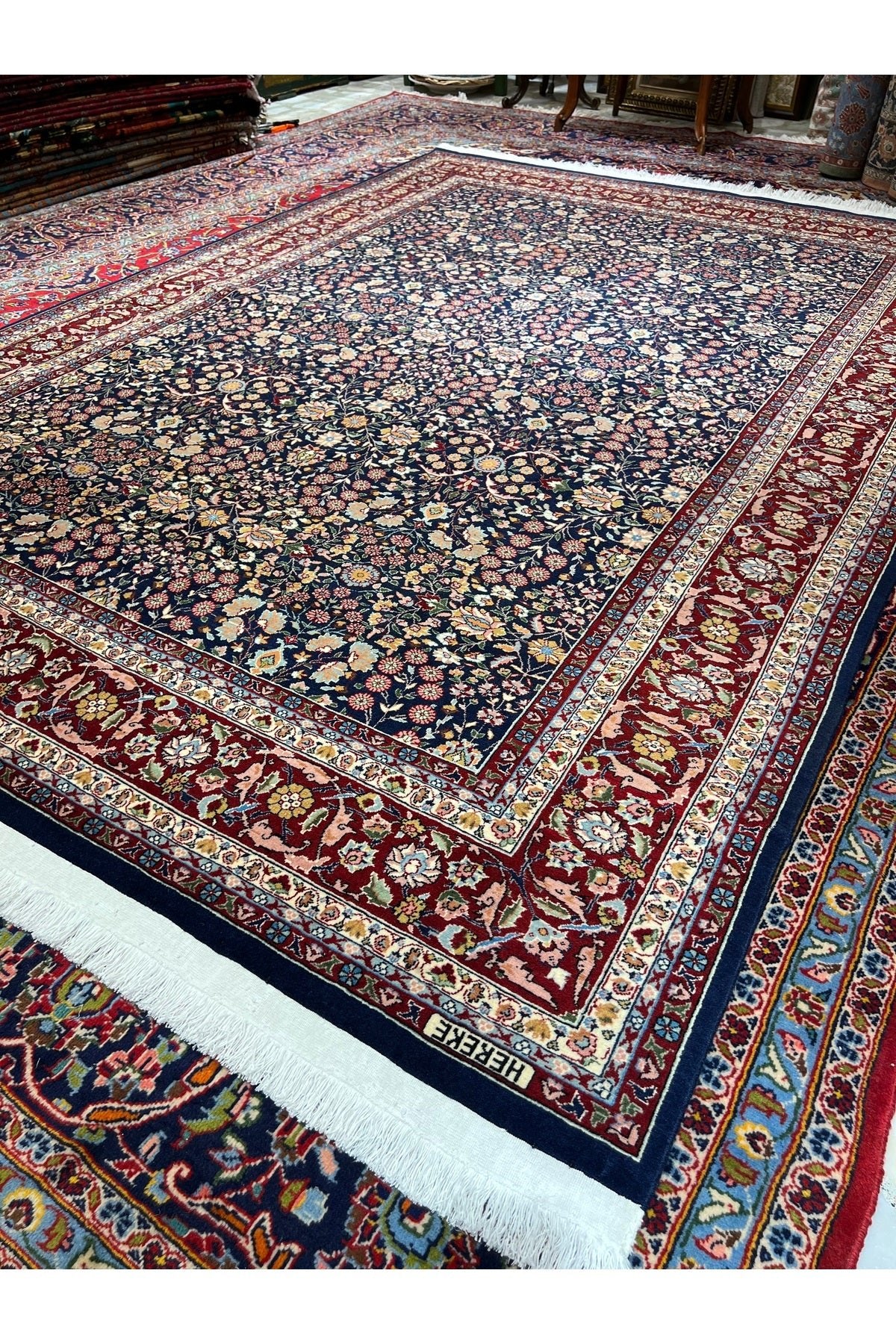 RD RAMAZAN DAG Hand Rug Art Hand-Woven Sumerbank Hereke Rug Signed Seven Mountains Flower Size 295x200 - MALLTURK