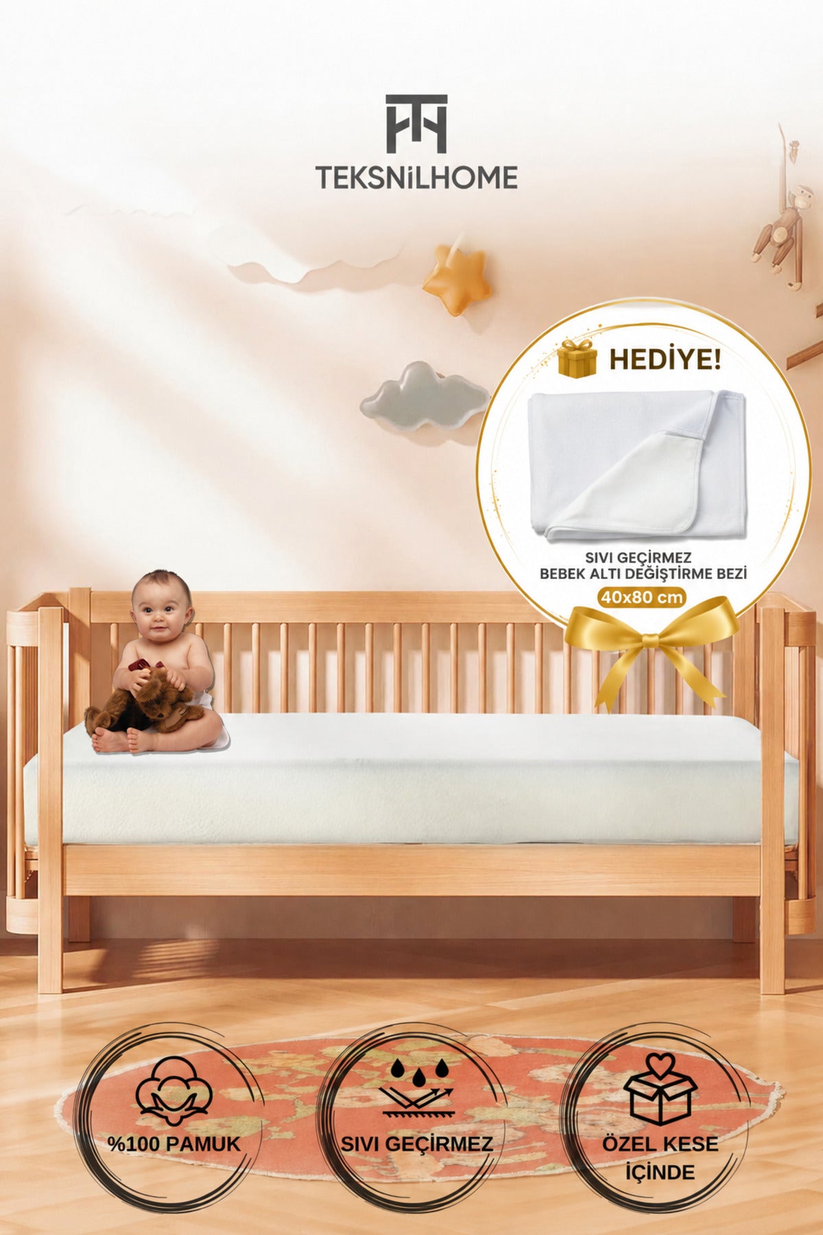 TeksNil Home Waterproof Cotton Fitted Baby & Kids Mattress Protector - MALLTURK