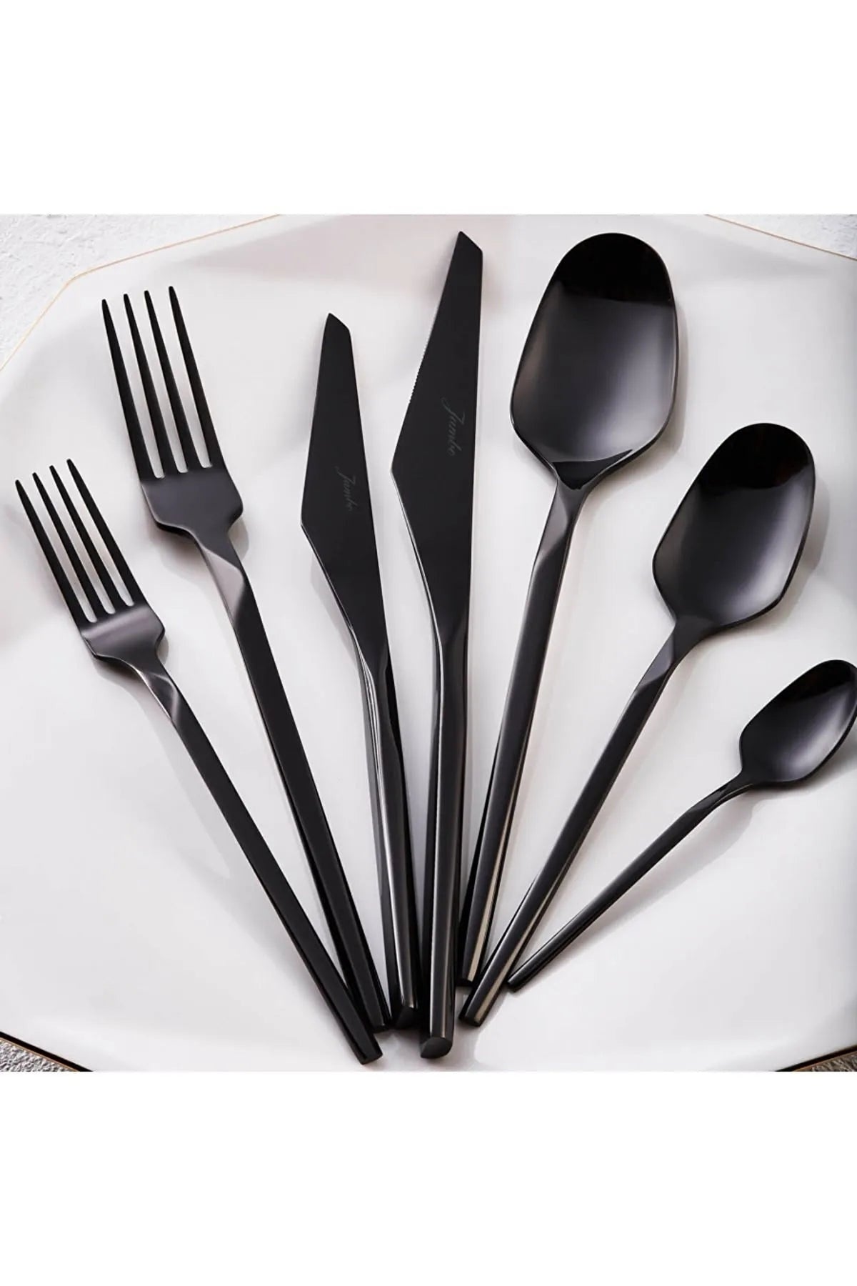 Jumbo 5100 quartz titanyum siyah 84 Piece 12 Place Setting Flatware Set - MALLTURK