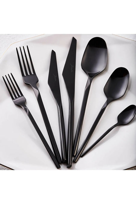 Jumbo 5100 quartz titanyum siyah 84 Piece 12 Place Setting Flatware Set - MALLTURK