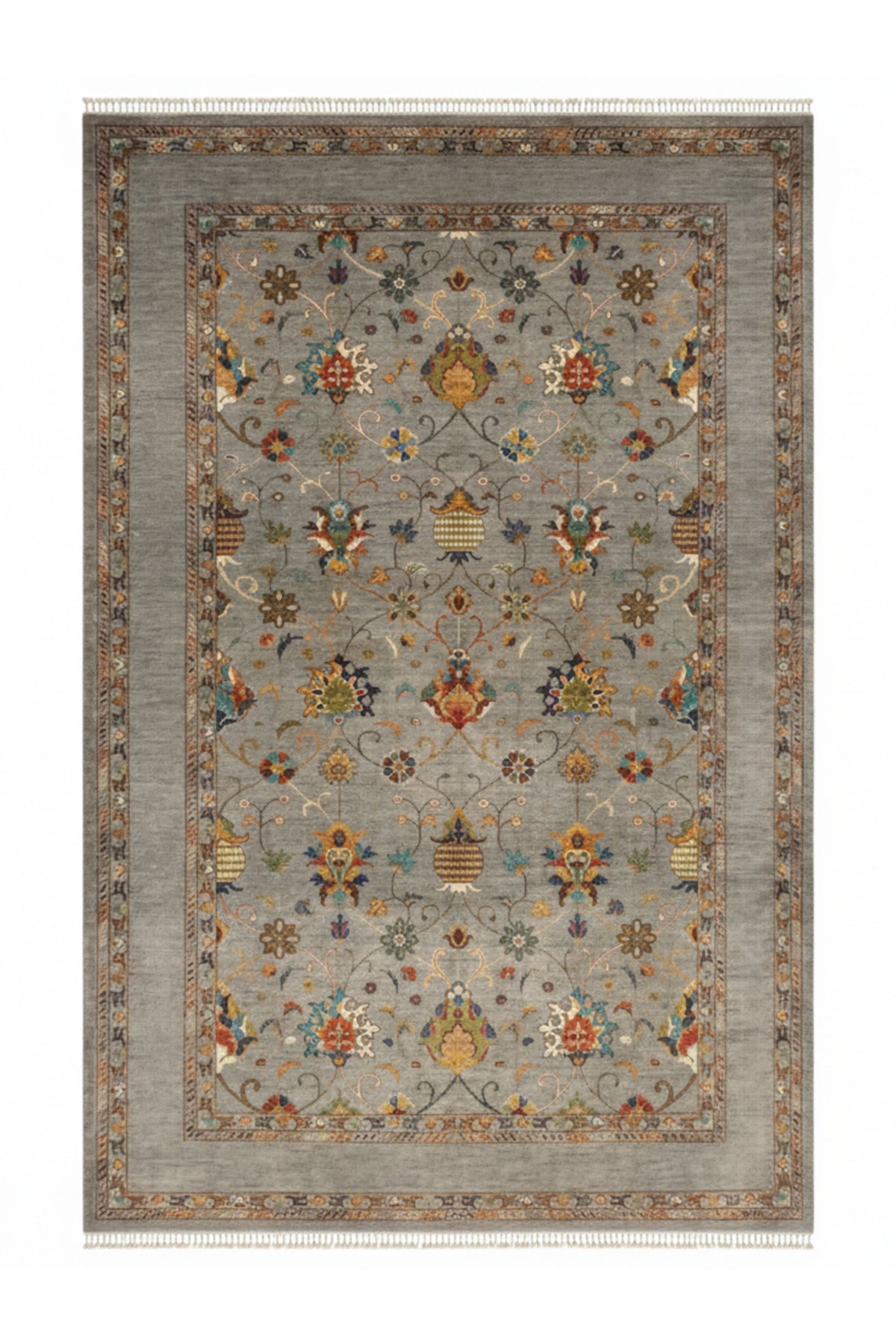 Vog Rug Sultani Handcrafted Gray Anatolian Pattern Pattern Fringed Modern and Traditional Living Room Rug
