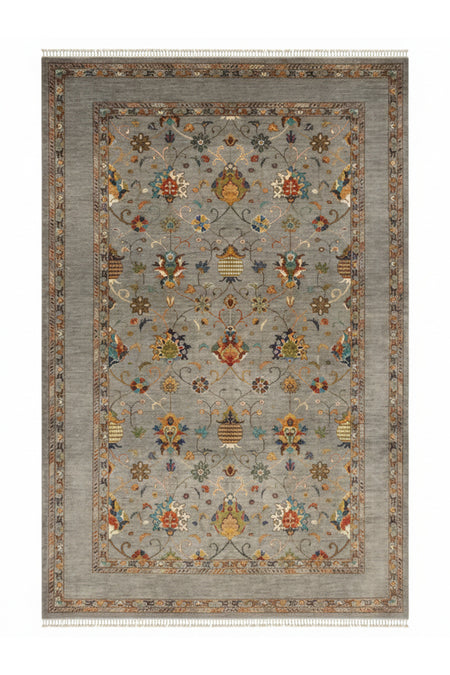 Vog Rug Sultani Handcrafted Gray Anatolian Pattern Pattern Fringed Modern and Traditional Living Room Rug