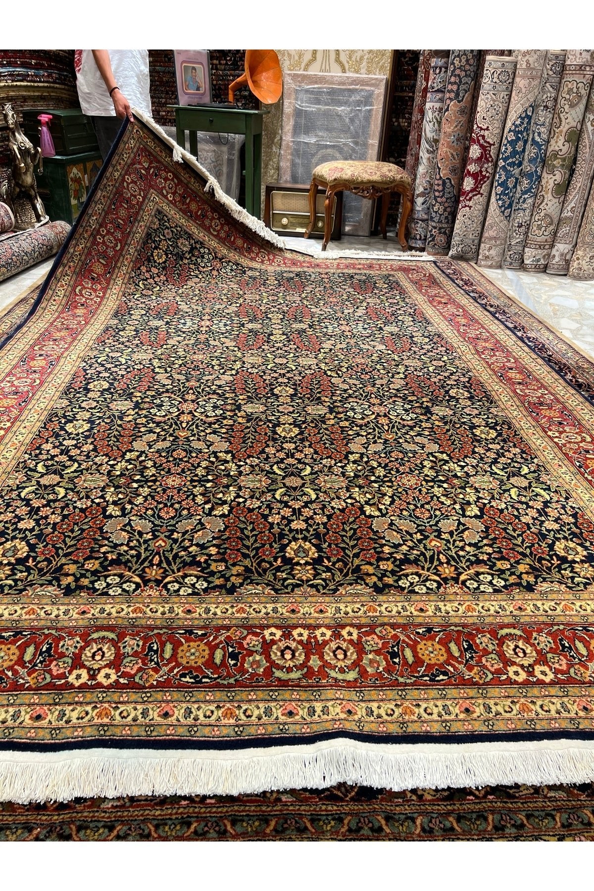 RD RAMAZAN DAG Hand Rug Art Hand-Woven Hereke Rug Seven Mountains Flower Design Size 3.20x2.10 - MALLTURK