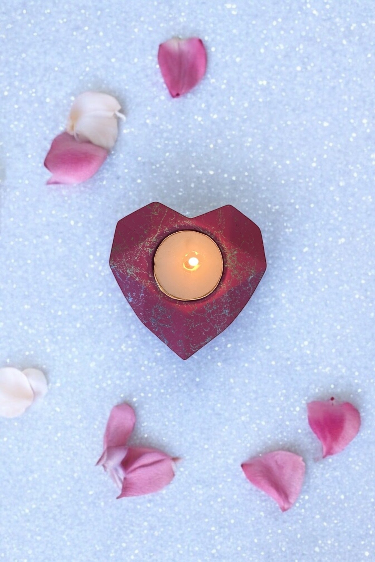 General Brands Heart Seklinde Mermer Patterned Romantik Candle Holder - MALLTURK