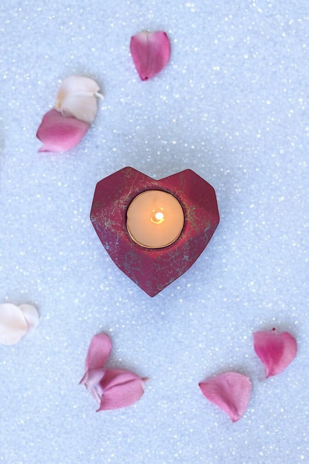 General Brands Heart Seklinde Mermer Patterned Romantik Candle Holder - MALLTURK
