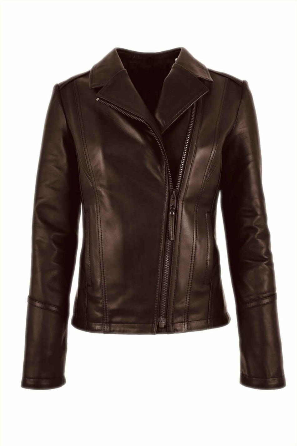 ALIN Opal Women's Genuine Leather Biker Jacket Brown