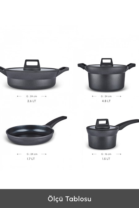 Karaca Biodiamond Riga Cast Induction Compatible Silikon Tutacak Hediyeli 7 Piece Cookware Set