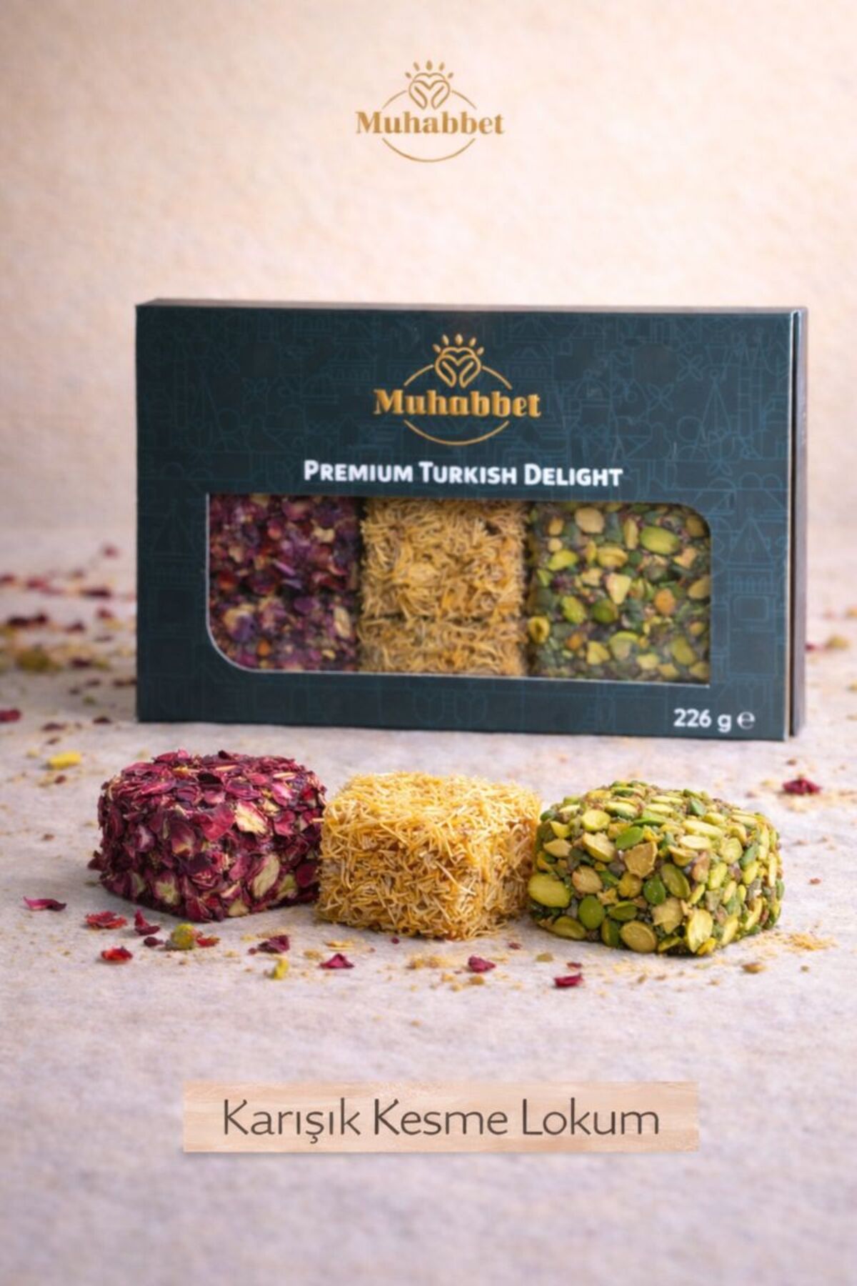 Muhabbet gida Pistachio Assorted Cut Turkish Delight 226 g muhabbet Turkish Delight - MALLTURK