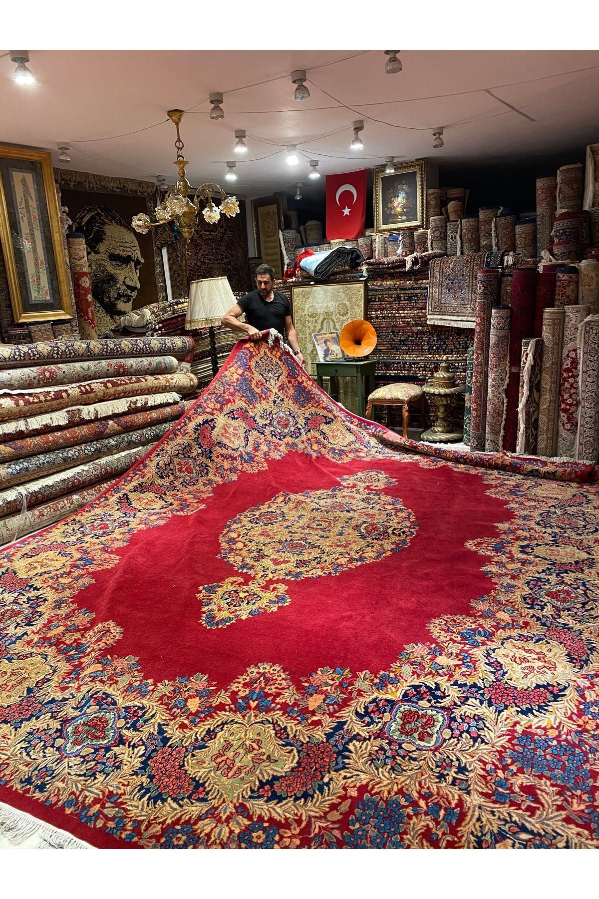 RD RAMAZAN DAG Hand Rug Art Hand-Woven Iranian Kirman Laver Rug Signed Size 450x350. - MALLTURK