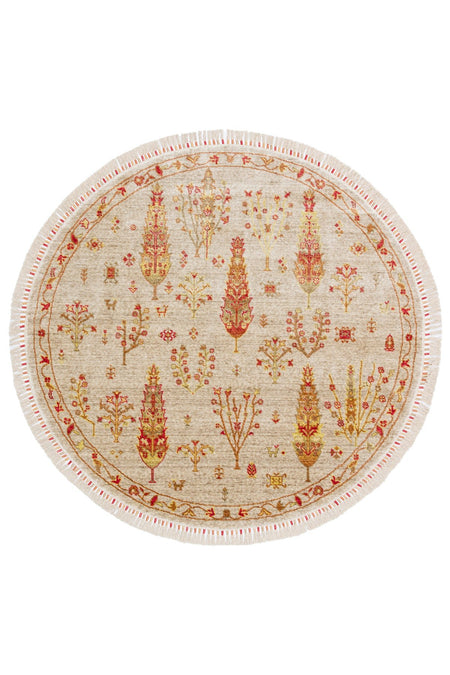 Nesem Hali Boutique EKO Hali Zara ZR 08 Beige Autumn Round Handcrafted Modern Usak Rug - MALLTURK
