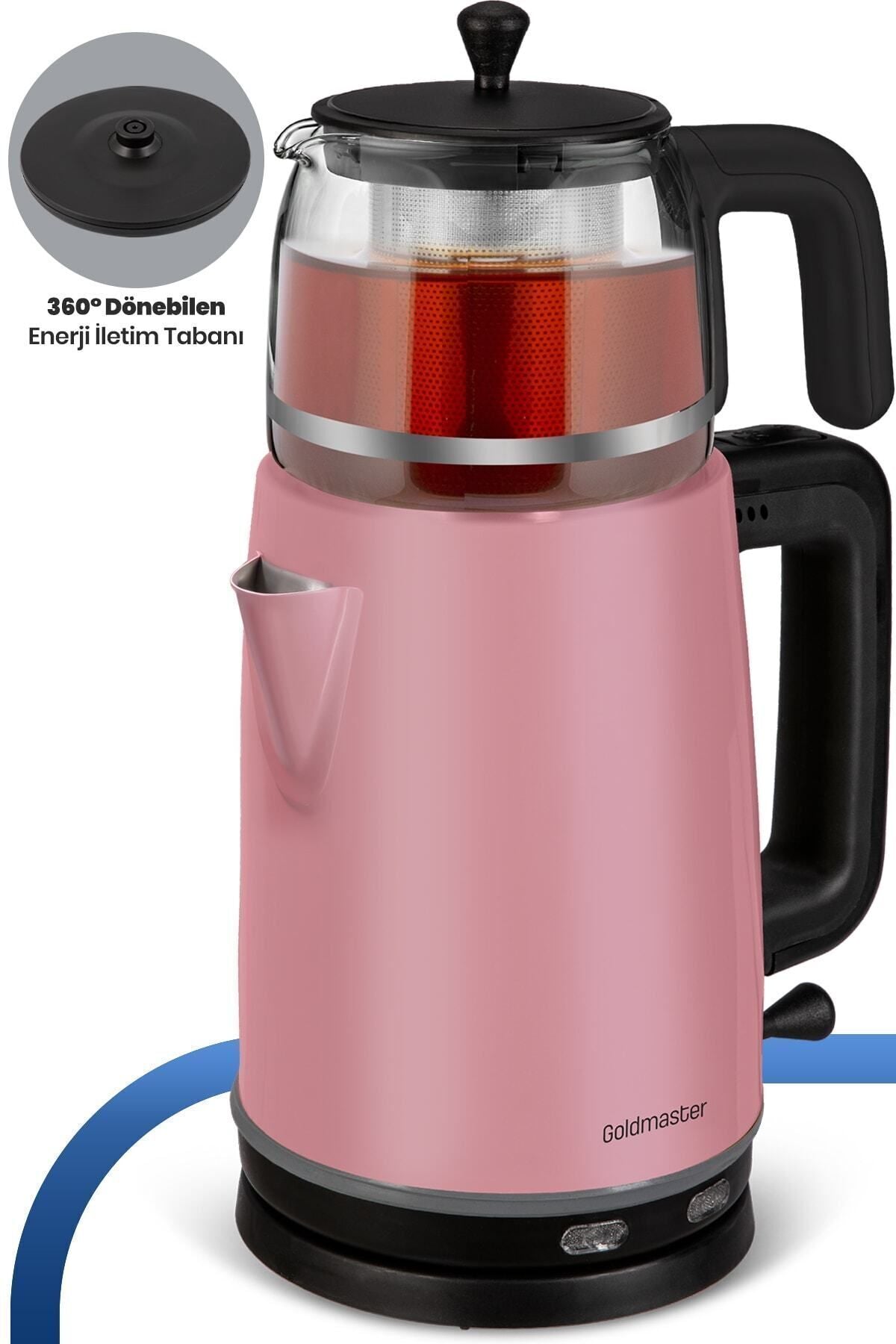 GoldMaster Dem Pearl Pink 2200 Watt XL Stainless Steel Tea Maker and Water Heater with Glass Pot - MALLTURK