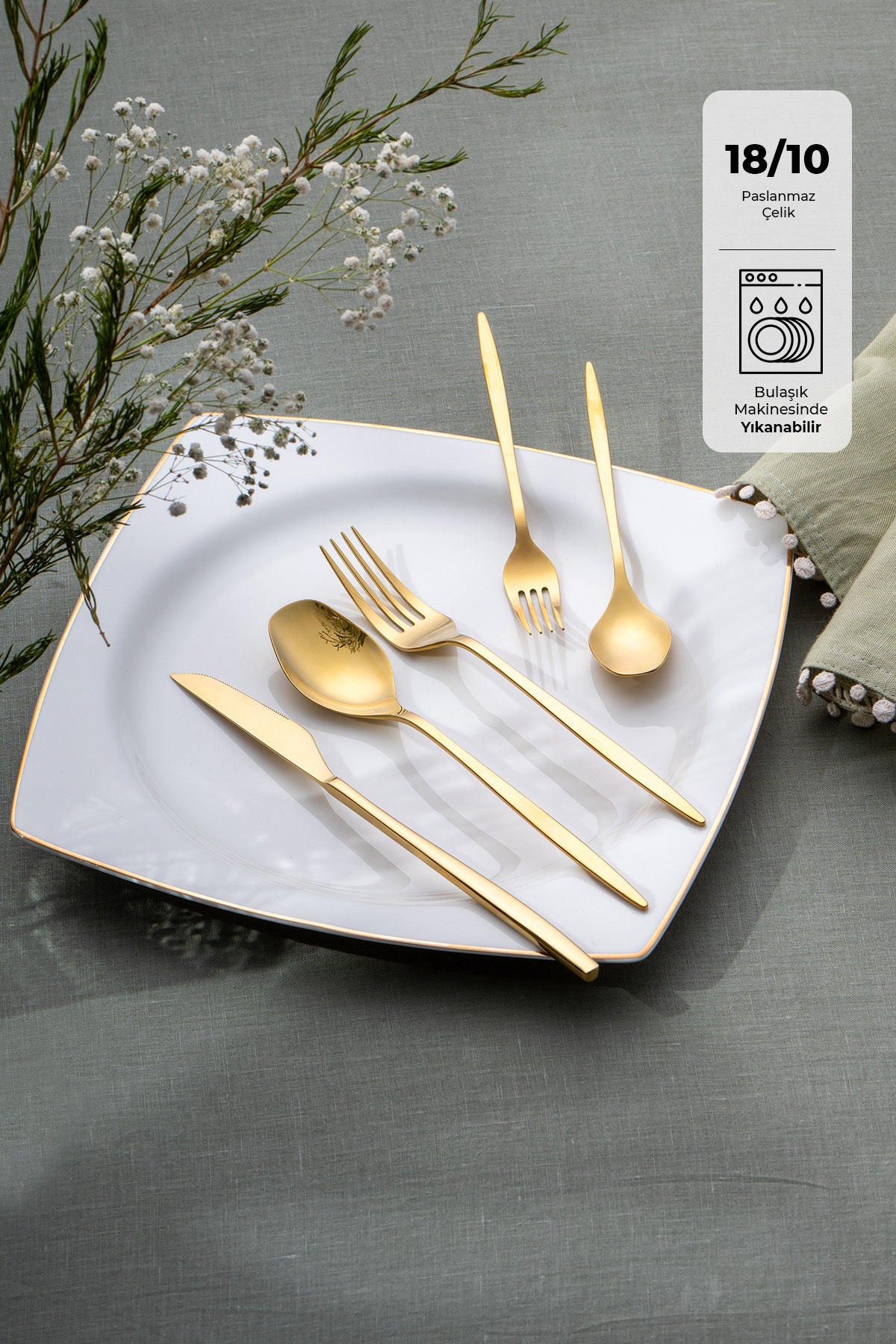 Emsan alisa 30 Piece 6 Place Setting parlak gold Boxed Flatware Set - MALLTURK