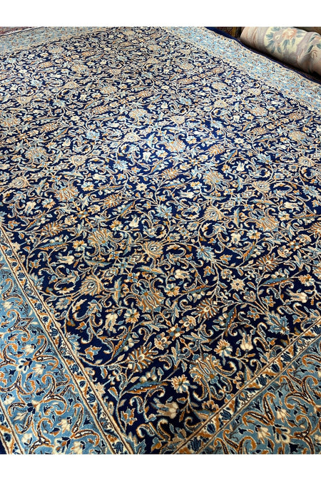 RD RAMAZAN DAG Hand Rug Art Hand-Woven Iranian Kirman Laver Rug Premium Quality Navy Color Size 355x267 - MALLTURK