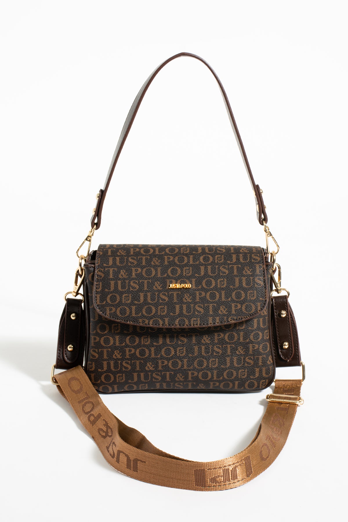 Just Polo Brown Women's Three-Compartment Shoulder Bag and Wallet Set - MALLTURK