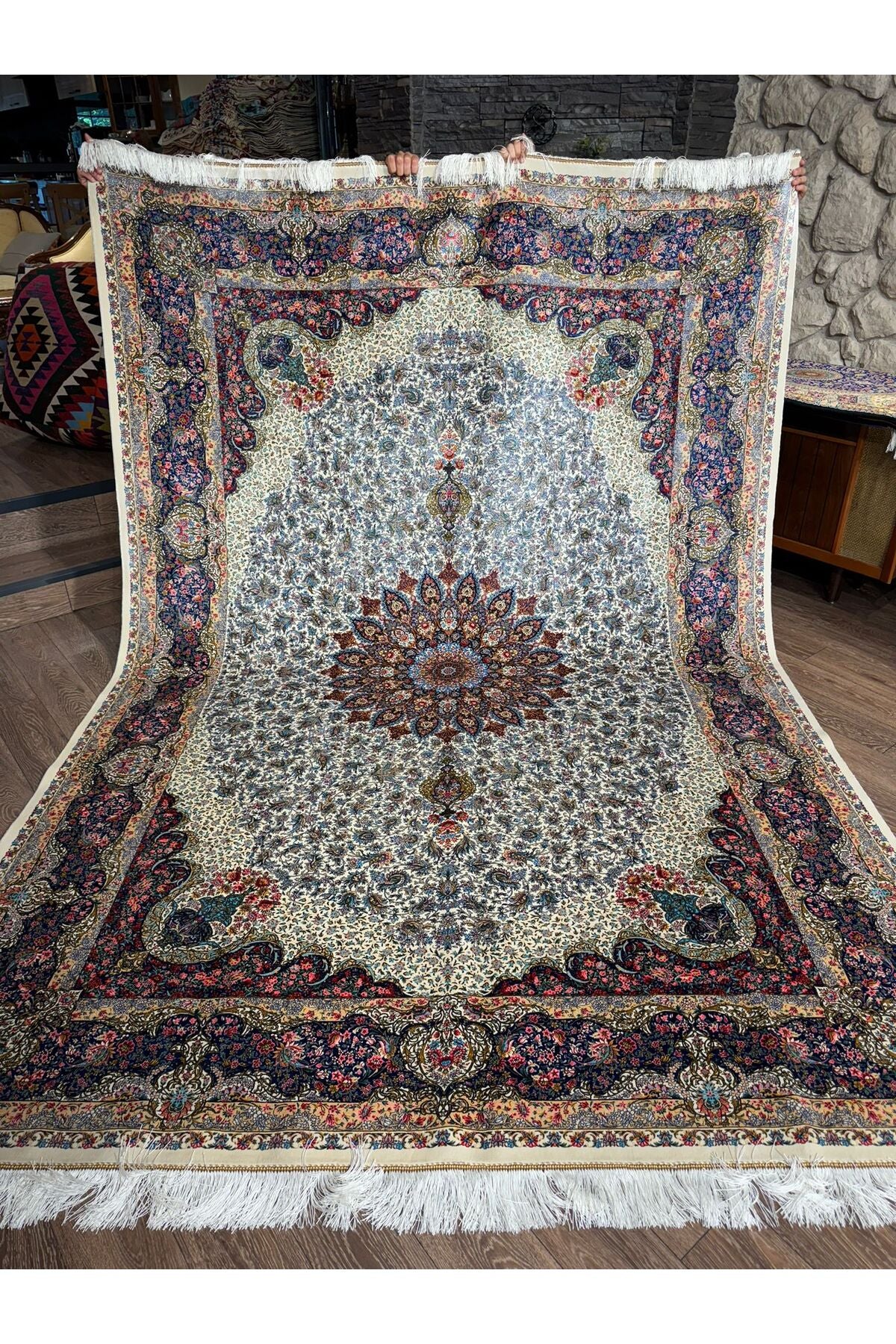 Rustikev Iranian Silk Peacock Rug