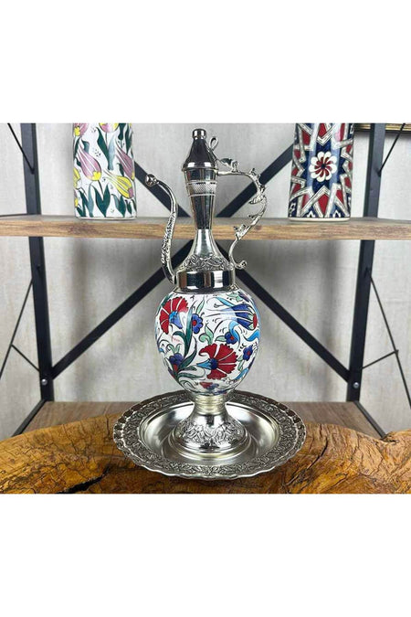 Cini Evi Protocol Gift Silver-Plated Iznik Tile Ewer Set - MALLTURK