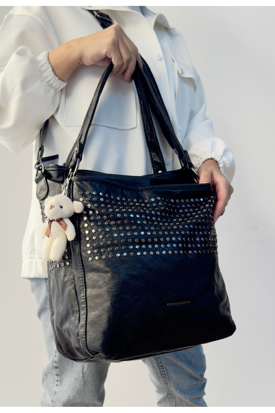 Just Polo Black Women's Multi-Compartment imported Washed Shoulder and Handbag - MALLTURK
