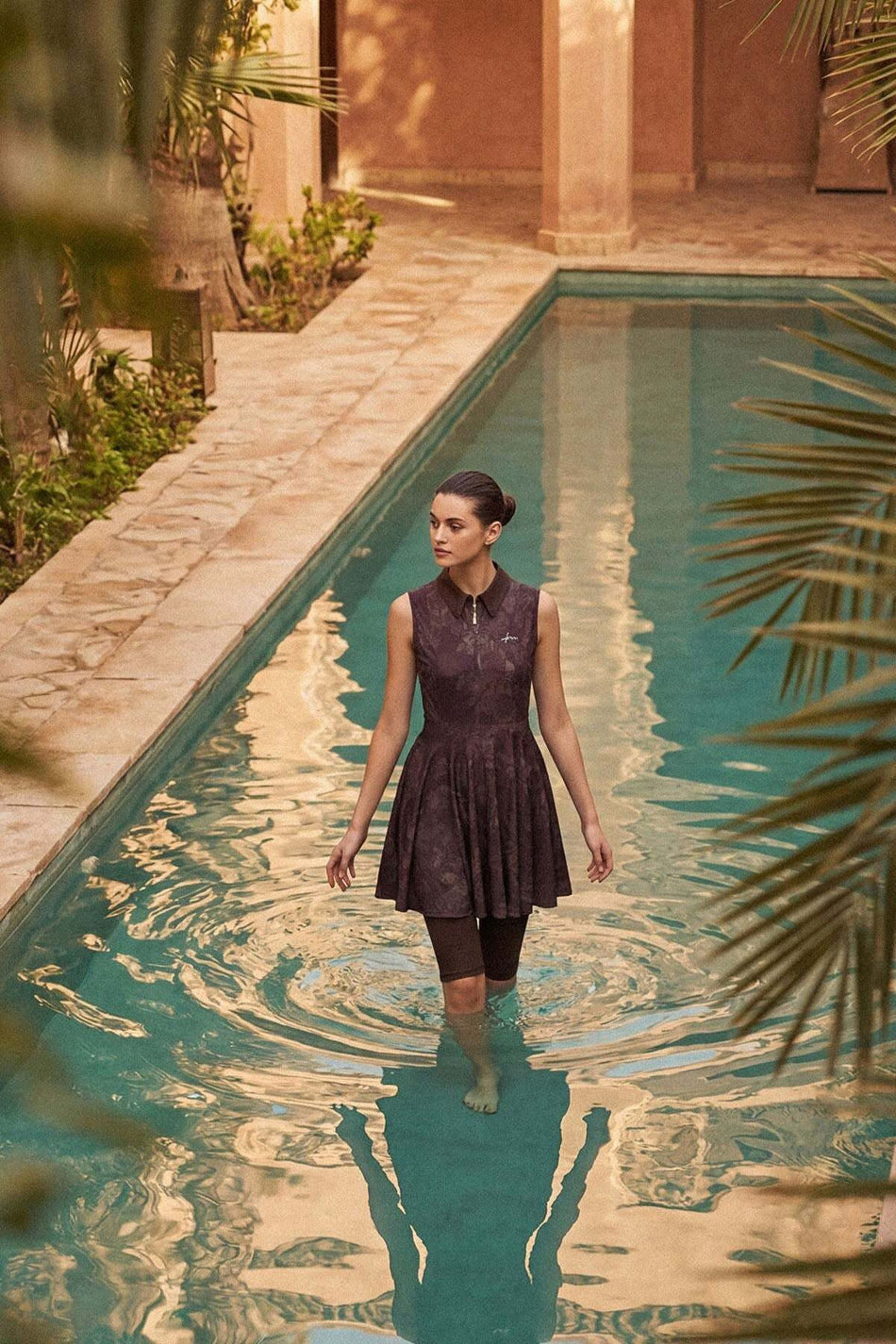 Hasema Vaha Collection Patterned Shirt Collar Brown 4-Piece Semi-Closed Swimsuit Set 5093 - MALLTURK