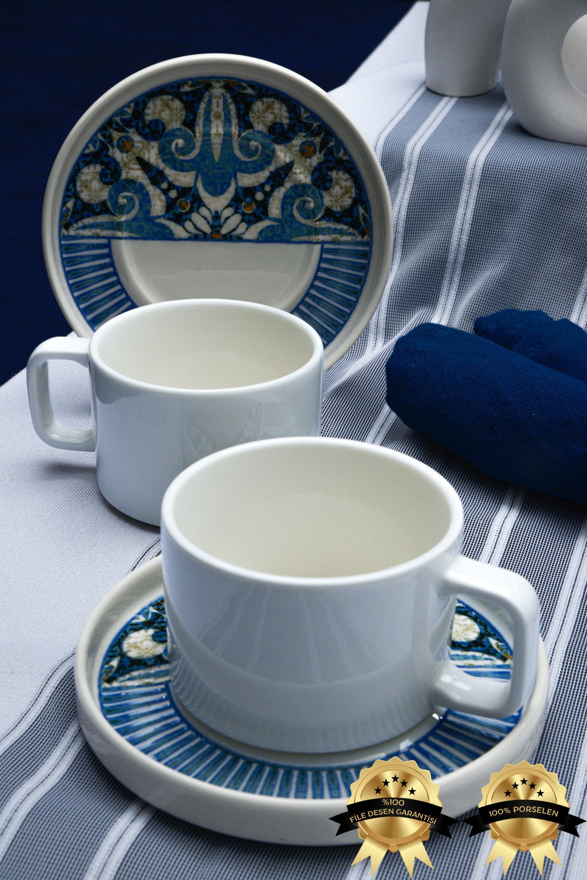 Heda Porselen Azur 4-Piece 2-Person Porcelain Tea Cup Set - MALLTURK